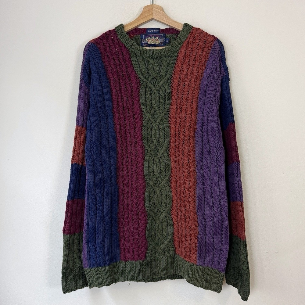 Vintage 90's Ralph Lauren Chaps Hand Knit Color Block Sweater - XL